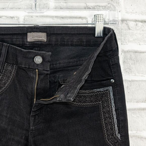 MOTHER denim Looker inside Zip Jeans Black Sheep Princess embroidered sz 26 - Picture 5 of 14